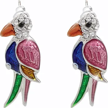 Náušnice JSB bijoux s.r.o. Náušnice puzety z bižuterní slitiny papoušek s barevným smaltem doplněný o krystaly Swarovski Multi