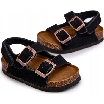 Chlapecké sandály DĚTSKÉ SANDÁLY NA KORKOVÉ PLATFORMĚ SE ZAPÍNÁNÍM NA SUCHÝ ZIP ČERNÉ VELIKOST 22