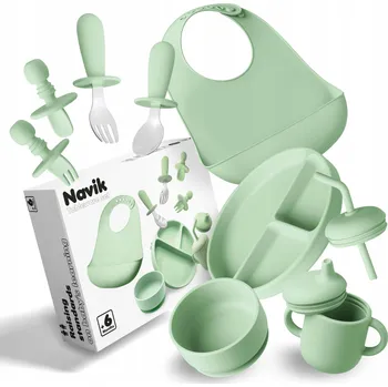 dětská jídelní sada NAVIK Silikonová Sada Nádobí pro Děti Zelená 6m+