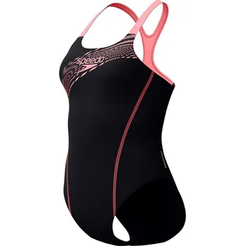 Dámské plavky Speedo Medley Logo 1 Piece Black/Salmon Pink XL - UK38