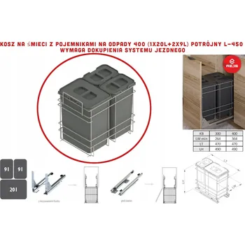 Odpadkový koš REJS Odpadkový koš s nádobami na tříděný odpad 400 (1x20L+2x9L) dvojitý