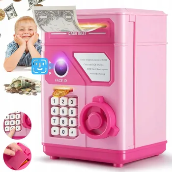 Pokladnička TREZOR POKLADNIČKA NA PIN, BANKOVKY, BANKOMAT, MINCE, ROZPOZNÁVÁNÍ OBLIČEJE – RŮŽOVÁ