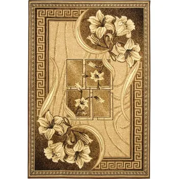 Koberec KOBEREC KLASICKÝ DO OBÝVACÍHO POKOJE LOŽNICE BÉŽOVÝ HNĚDÝ S KVĚTINAMI ZLATÝ 100x200 cm