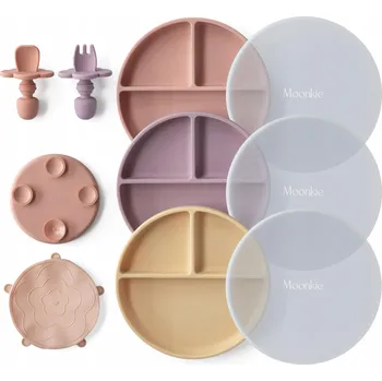 dětská jídelní sada MOONKIE Silikonová Sada Talířů pro Děti s Přísavkou