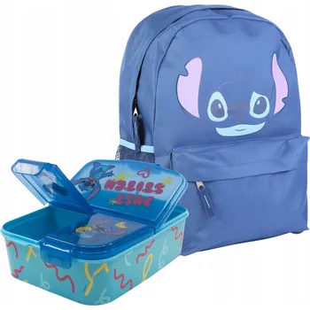 Školní batoh ŠKOLNÍ BATOH Stitch + SVAČINOVÝ BOX JEDNOKOMOROVÝ PROSTORNÝ 22 L 41 x 30 cm