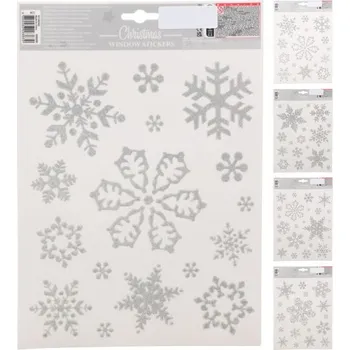 Vánoční dekorace Samolepicí okenní dekorace 30 x 42 cm vločky stříbrná mix motivů