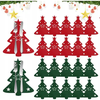 Vánoční dekorace Dekorativní Obal na Příbory na Stůl Vánoční, Filcové Stromečky, 24 ks