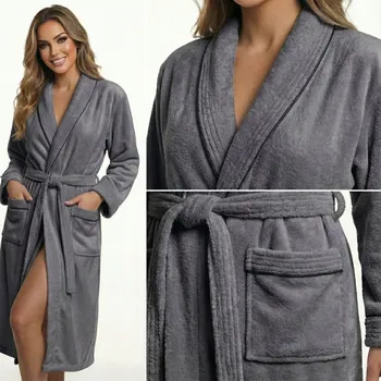 Dámský župan Dámský župan silný 100% Bavlna FROTÉ Lemování PERLA SPA Šedý XXL