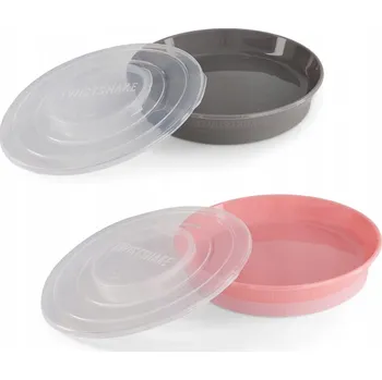 Talíř TWISTSHAKE Talíř pro děti s víkem, bez BPA, 6m+ Šedo-růžový