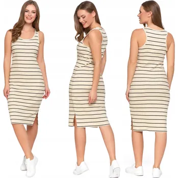 Dámské šaty ŠATY dámské MIDI bavlněné MORAJ klasické s rozparkem v pruzích 3XL