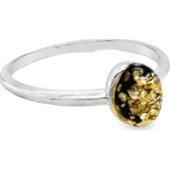 Prsten Prstýnek DELIKATNY srebrny JANTAR STŘÍBRO VELIKOST 14 OVÁL ZELENÝ FILM