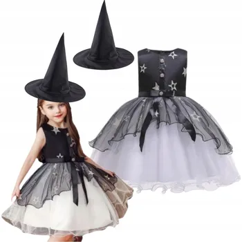Karnevalový kostým KOSTÝM ČARODĚJNICE PŘEVLEK KOSTÝM VÍLA KLOBOUK HALLOWEEN 140 146