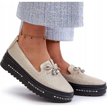 Dámské mokasíny DÁMSKÉ MOKASÍNY LESKLÉ NA PLATFORMĚ KOŽENÉ S.BARSKI LR400 ZLATÉ 38