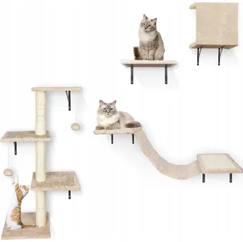 Škrabadlo pro kočky na zeď, 10 dílů, s houpací sítí, šplhací stěnou a visutým mostem