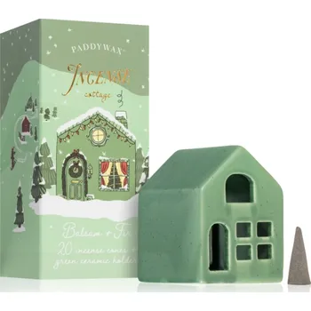 Aroma difuzér Paddywax Ceramic Village Balsam & Fir kadidlo 20 ks + Green Cottage Incense Holder