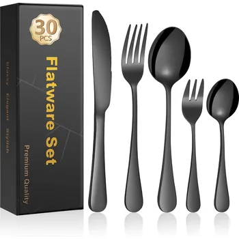 Příbor CINNANI Černá Sada Příborů 30 Kusů Nerezová Ocel