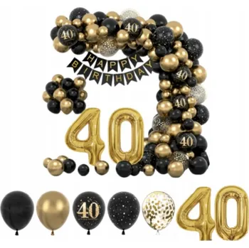 Balónek Balónková girlanda k 40. narozeninám ZLATÁ ČERNÁ XXL - Sada balónků na zeď