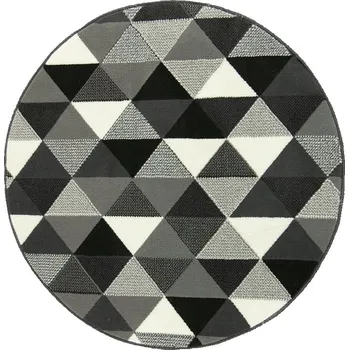 Koberec Průměr 100 cm KULATÝ ŠEDOČERNÝ KOBEREC LUNA KOLO MÓDNÍ TROJÚHELNÍKY DO POKOJE