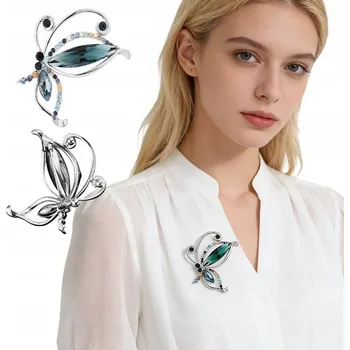 Brož Stříbrná brož motýl s kubickou zirkonií o ryzosti 14 karátů