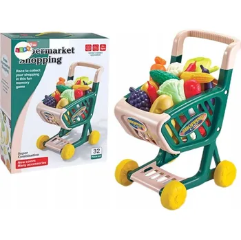 Hra na obchod Dětský nákupní vozík Sada Zeleniny a ovoce Zelená