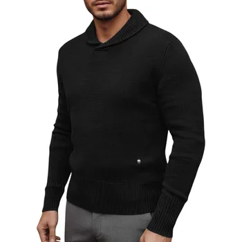 Pánský svetr Pánský pletený svetr elegantní šálový límec černý WX1874z - XXL