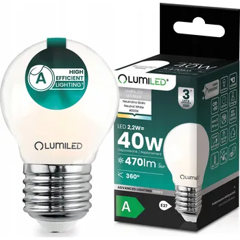 Žárovka LED ŽÁROVKA E27 FILAMENT TŘÍDA A 2,2W 470LM = 40W 4000K 360° KULIČKA