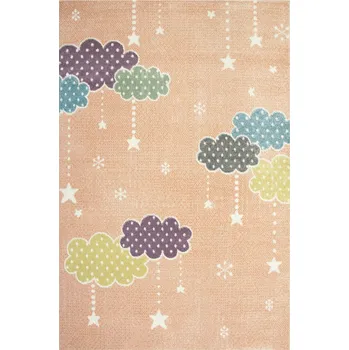 Koberec 120x170 cm RŮŽOVÝ KOBEREC DĚTSKÝ S MOTIVEM MRAKŮ A HVĚZD