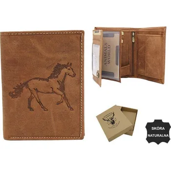 Peněženka Velká, vertikální pánská peněženka z přírodní kůže N4-CHM-HORSE Barva: Světle Hnědá