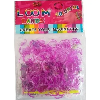 Loom Bands gumičky s háčkem na pletení - průsvitné fialové