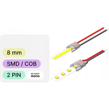 LED páska MONO konektor pro připojení LED pásku k vodiči, 2pinový, pro PCB 8mm, pro SMD a COB pásky, max. 6A, GE