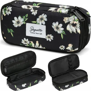 Penál Dvoukomorový penál s květinovým vzorem, pouzdro do školy, dvě komory, prostorný ZAGATTO