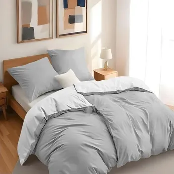 Prostěradlo Dreamzie - Ložní souprava 135x200 cm se 2 povlaky na polštáře 80x80 cm světle šedá/bílá - 2 povlaky