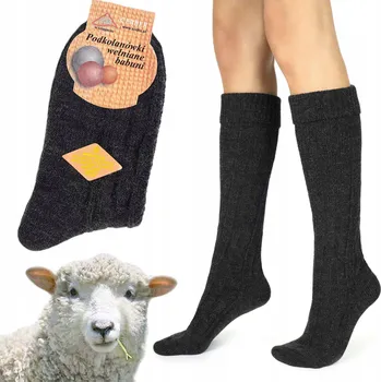 Dámské ponožky DÁMSKÉ PODKOLENKY S PŘÍMĚSÍ VLNY - BABIČČINY PODKOLENKY GRAFIT 35-38