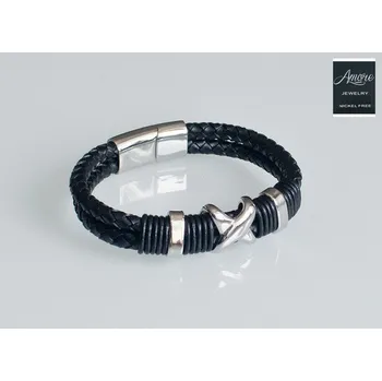 Náramek Kožený náramek Amore CO709 chirurgická ocel s vintage symbolem 22 cm