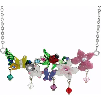 Módní doplněk JSB bijoux s.r.o. Náhrdelník z bižuterní slitiny květy s barevným smaltem a krystaly Swarovski Multi