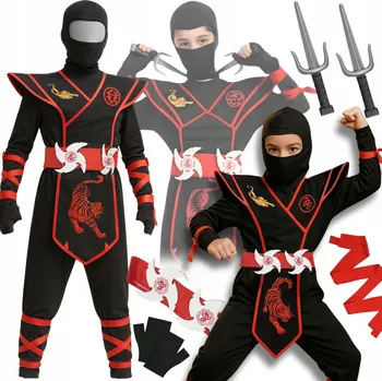 Karnevalový kostým KOSTÝM NINJA DÝKY HVĚZDICE BOJOVNÍK PŘEVLEK NA KARNEVALOVÝ BÁL 134 140