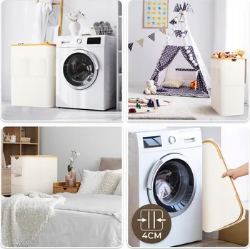 Koš na prádlo OUSFOT Koš na prádlo s víkem, 3 přihrádky, 158 l, skládací, béžový