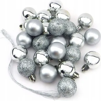Vánoční dekorace STŘÍBRNÉ Mini Vánoční Baňky na Vánoční Stromeček 24 Kusů Vánoční Ozdoby
