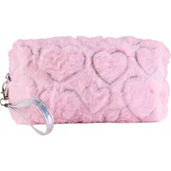 Kosmetická taštička Srdíčka s kožíškem a flitry