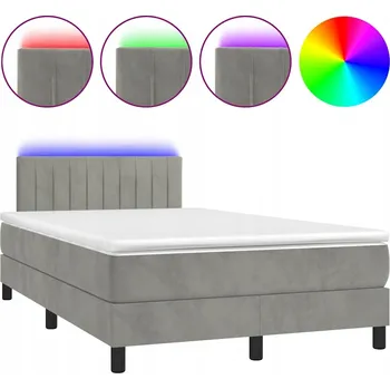 Postel Kontinentální postel s matrací a LED diodami, světle šedá, 193x123x78/88 cm