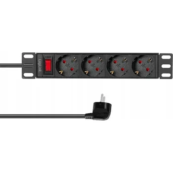 Elektrická zásuvka Zásuvková lišta 10" 2m do Rack skříně Logilink, 4 zásuvky, vypínač