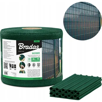 zahradní zástěna Stínící Panelové Pásy zelená + Klipy 19 cm x 36 m, 200 g/m2 Bradas