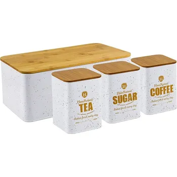 Dóza na potraviny Chlebník + 3 dózy, bílý, zlatý