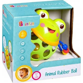 GUMOVÁ KOULE S CHRASTÍTKEM ŽÁBA Chrastící senzorická hračka Pro Miminko