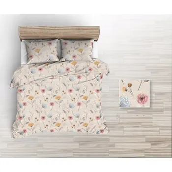 Povlečení Krepové povlečení 160x200 šedé růžové oranžové vlčí máky na béžovém pozadí