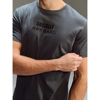 Oblečení a móda Sinsay - Bavlněné tričko s nápisem - šedá - 236HL-90X - 236HL-90X-S