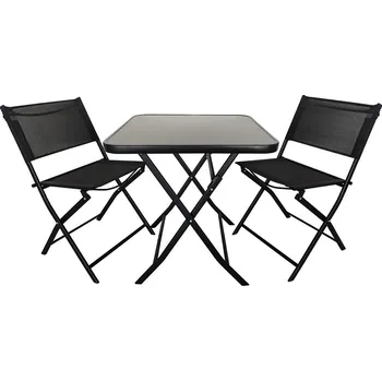 M.A.T. GROUP set zahradní ocel/textilén/sklo stůl + 2 židle ČER