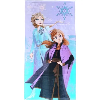 Plážová osuška 70x140 Ledové Království Anna a Elsa fialová bavlněná 320 g/m2