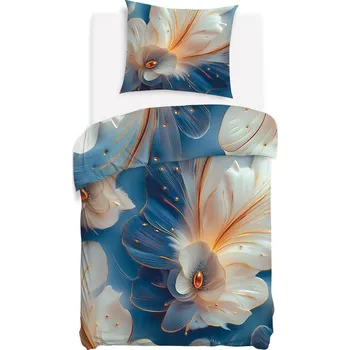 Povlečení Sada povlečení 140x200 SATÉNOVÁ BAVLNA digitální potisk modré květiny pozadí