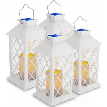 Venkovní osvětlení 4x Zahradní lampička LAMPION LUCERNA SVÍTILNA BÍLÁ HŘBITOVNÍ SVÍČKA SOLÁRNÍ NA HROB